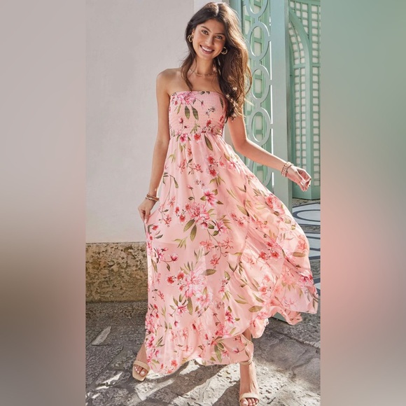 VENUS Pink A-Line Resort Maxi Split Ruffle Floral Dress NWT SIZE XL - Picture 1 of 16